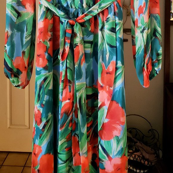 INC INTERNATIONAL CONCEPTS HAWAIIAN TROPICAL PRINT CHIFFON BOHO MAXI DRESS 6 - Picture 2 of 15